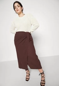 Curvy Textured Sarong Midi Skirt - Wikkelrok - Brown -Modieus Verkoop 49784824a17b4718aa7a745c7f75ba23