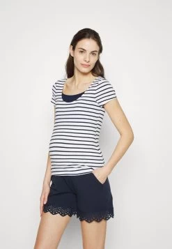 Maternity Double Layer Nursing- T-Shirt Print - Dark Blue/White