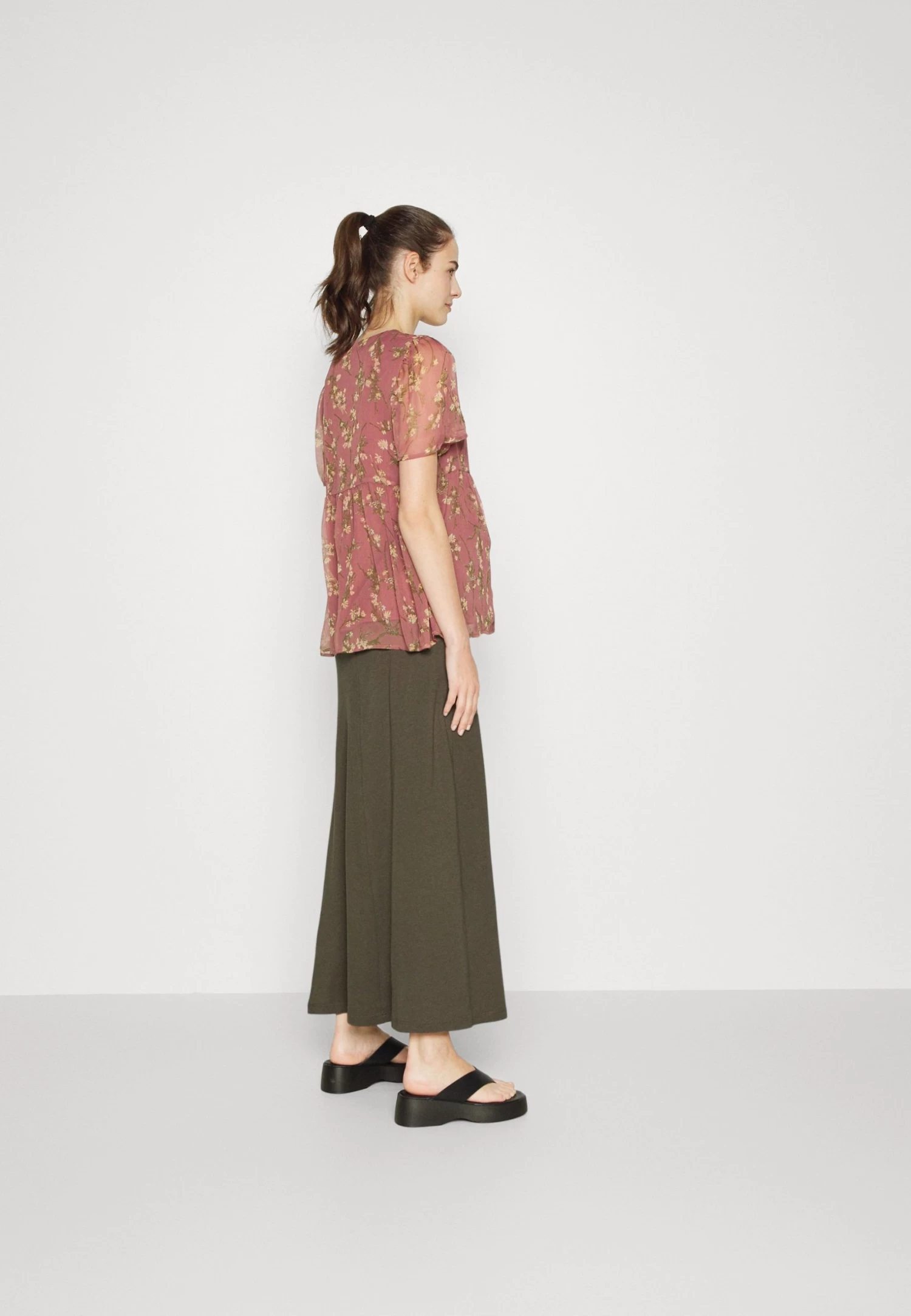 Maternity Maxi Skirt With Drawstring Waistband - Maxirok - 606 - Khaki 5 Maternity Maxi Skirt With Drawstring Waistband - Maxirok - 606 - Khaki - Afbeelding 3