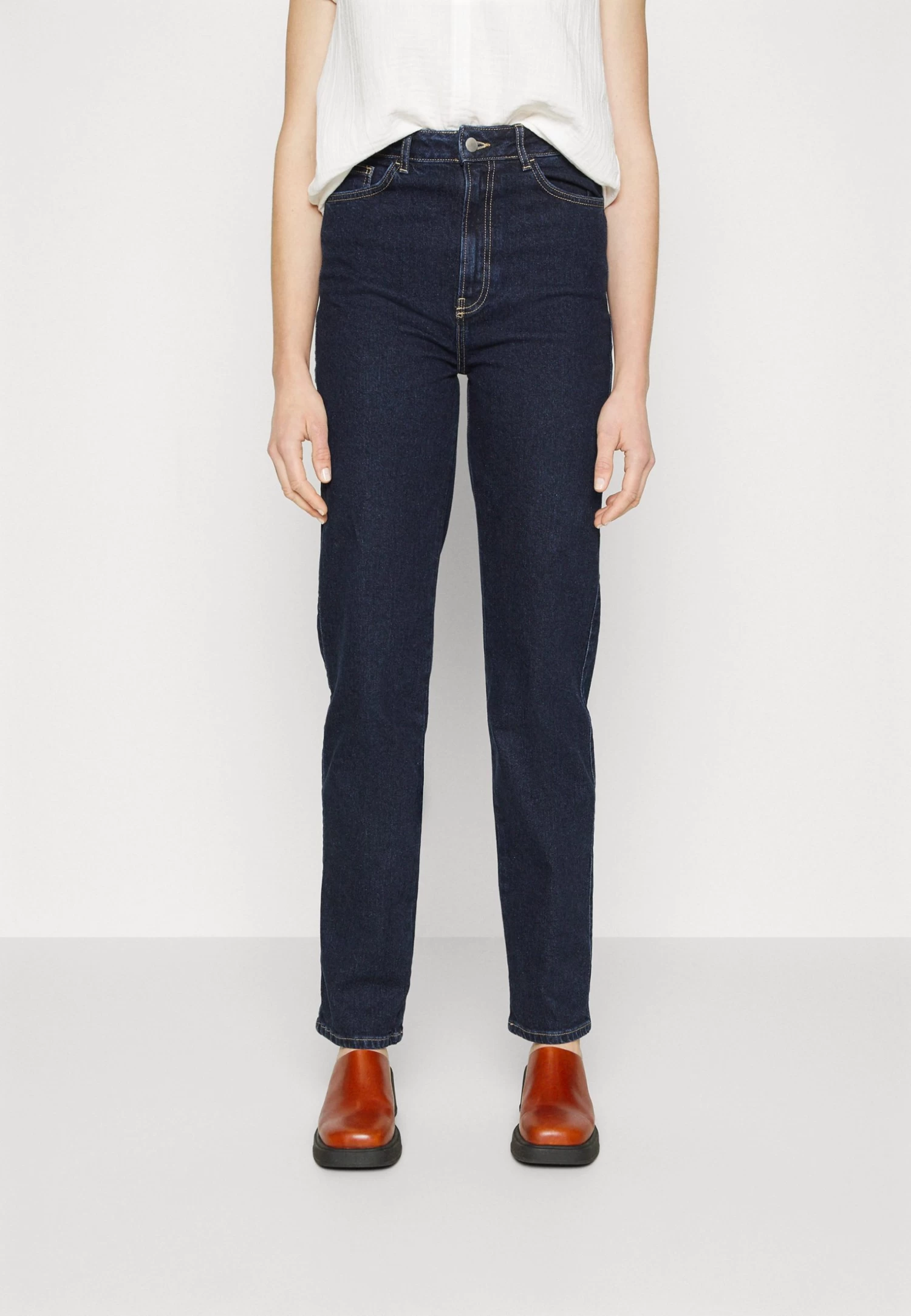 Straight Leg Jeans - Dark Blue Denim 3 Straight Leg Jeans - Dark Blue Denim