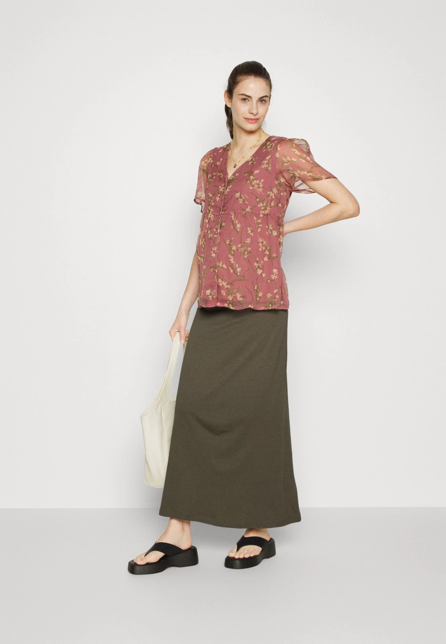 Maternity Maxi Skirt With Drawstring Waistband - Maxirok - 606 - Khaki 4 Maternity Maxi Skirt With Drawstring Waistband - Maxirok - 606 - Khaki - Afbeelding 2