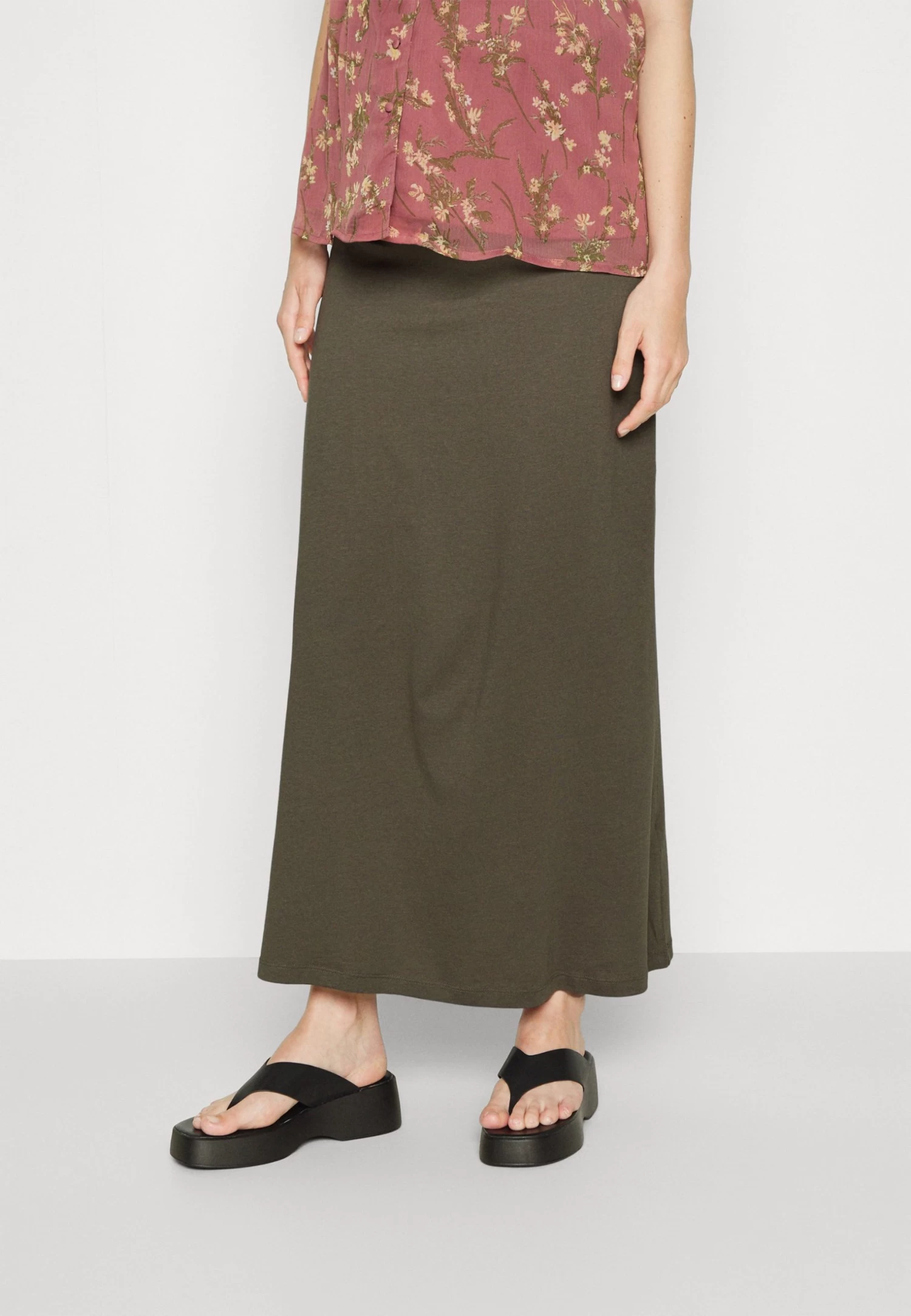 Maternity Maxi Skirt With Drawstring Waistband - Maxirok - 606 - Khaki 3 Maternity Maxi Skirt With Drawstring Waistband - Maxirok - 606 - Khaki